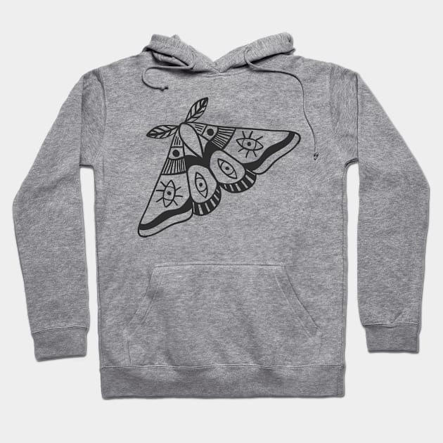 Mystic Moth Butterfly Black Hoodie by MinimalLineARt